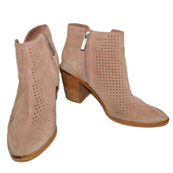 1. State Shoes - 1. STATE Larocka Suede Stacked Block Heeled Perforated Ankle Booties Size 7